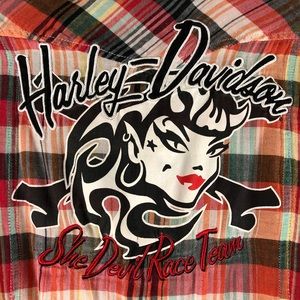Harley Davidson Plaid Snap Front Large Graphic Top
